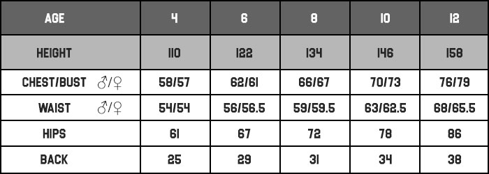 Apparel Size Chart